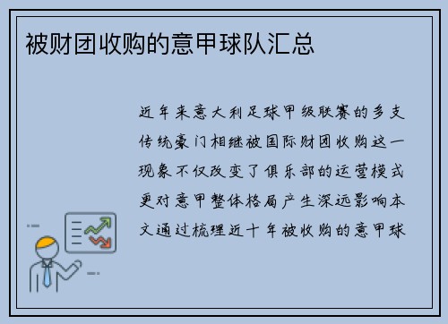 被财团收购的意甲球队汇总